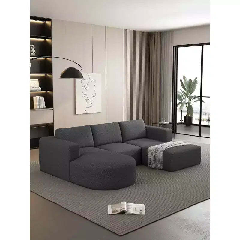 MAYEERTY 104.32*70.86 Inch Modular Sectional Sleeper Sofa, Convertible U Shaped Set with Chaise and Ottoman Compressed Sponge Dark Gray Combo A+B+C+D