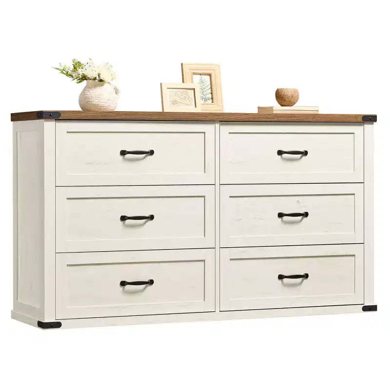 VASAGLE LIRY Collection - 6-Drawer Dresser,54-Inch Wide Modern Farmhouse Chest of Drawers with Metal Handles,TV Stand,Anti-Tipping