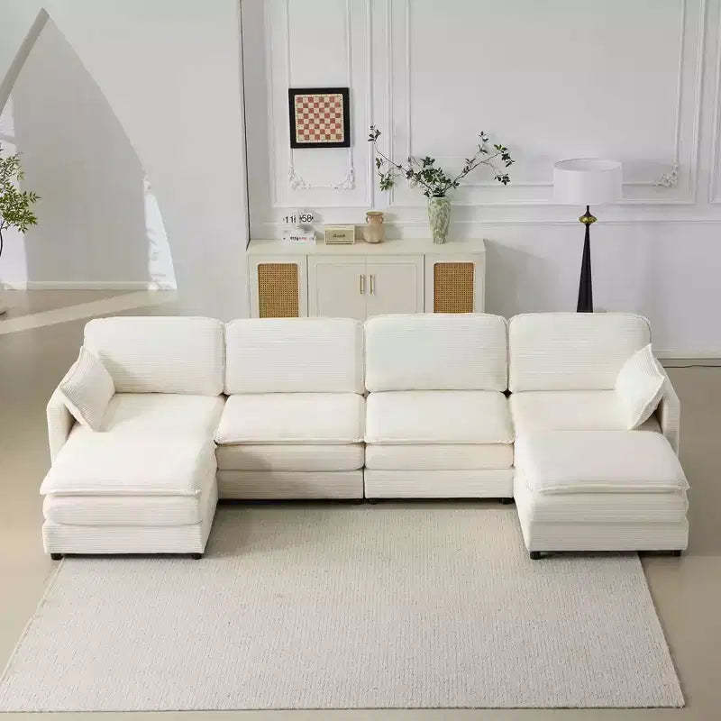 MAYEERTY 54-Inch Plush Cloud Modular Sofa, Single with Ottoman, Beige Chenille Cushion & Pillow, Compact for Home