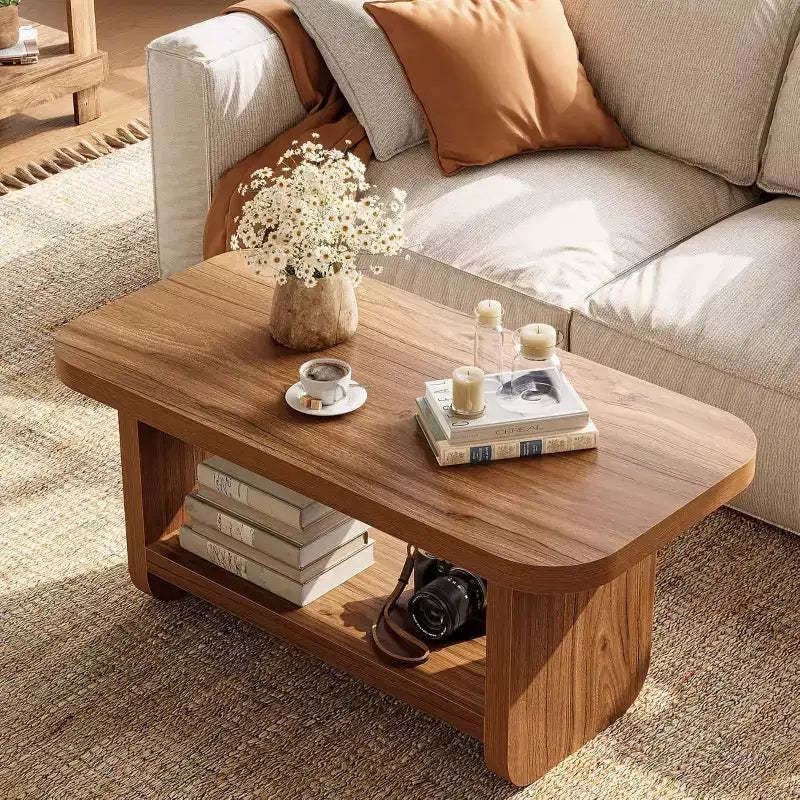 Lantine 2-Tier 47.2 Coffee Table with Storage, Square Modern Farmhouse Table for Living Room, Bedroom, Kids Room, 47.24 W x 23.62 D, Brown