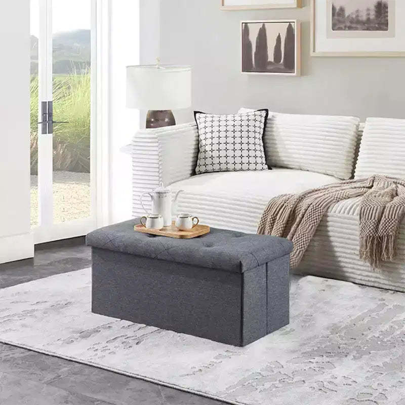 TUYOHW Foldable Storage Ottoman Bench,Soft Linen Fabric Bench for Storage & Seating,30 Footrest Bench for Living Room,250lbs Capacity