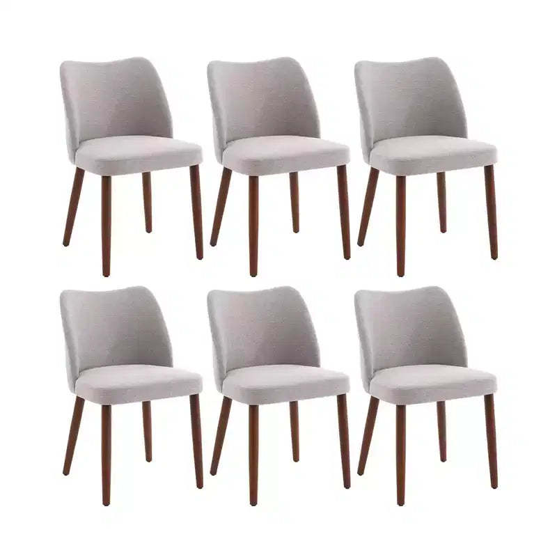Modern Wing Back Dining Chairs Set of 6 - Upholstered, Thick Cushions, Wood Legs, Leveling Feet - Kitchen Dining Room, Linen or PU Leather,Gray