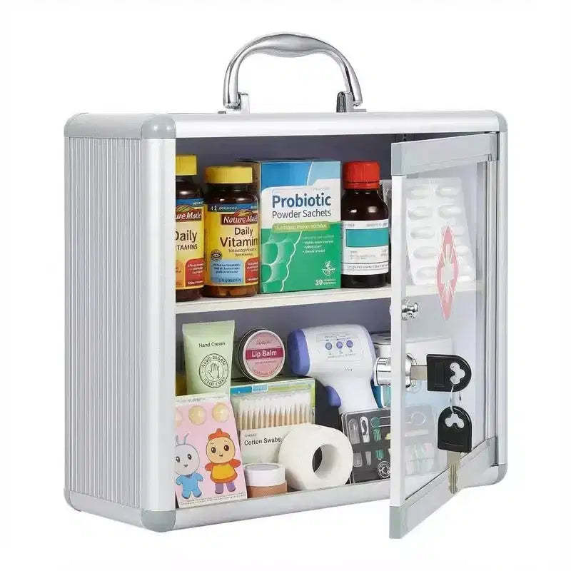 Wall Mount Medicine Cabinet with Combination Lock and Handle Locking,Protable First Aid Cabinet Wall Mount with Sticker