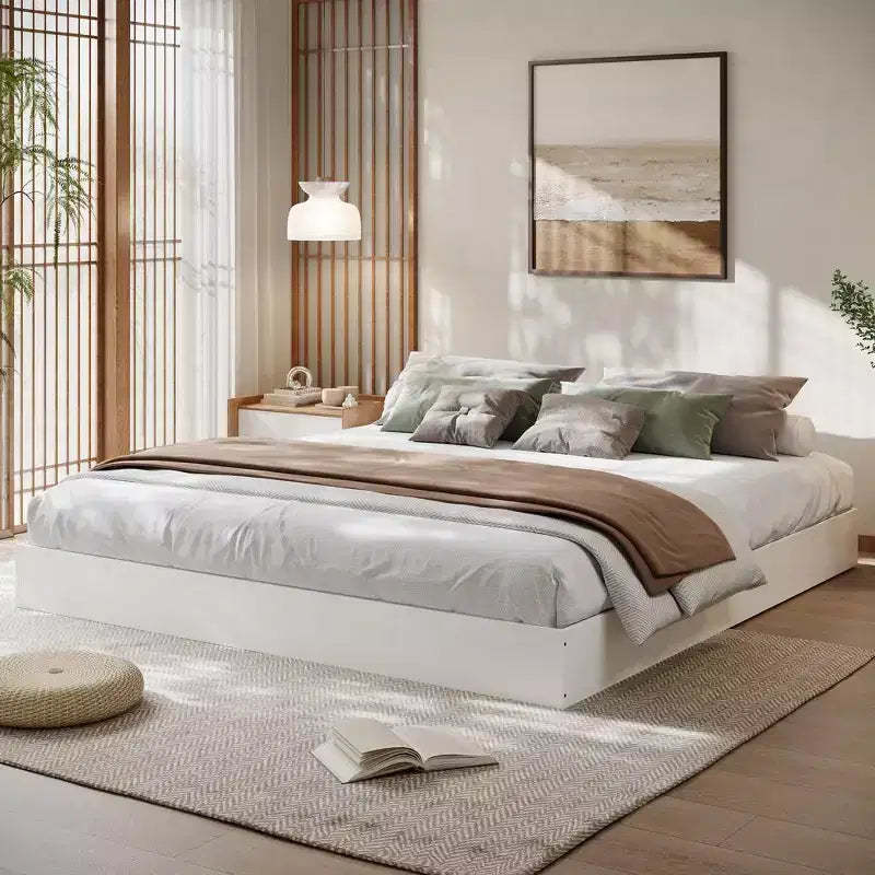 King Size Wood Platform Bed Frame with Slats Support, No Headboard, Box Spring-Free Design, Floorstanding, Walnut Finish