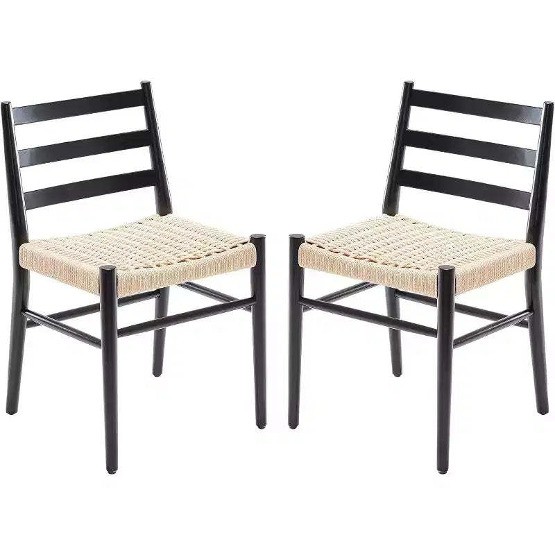 TUYOHW 2 PCS Dining Chairs with Woven Rope Seat,Metal Frame Kitchen Chairs with Open Backrest,Breathable Dining Room Chairs for Living Room