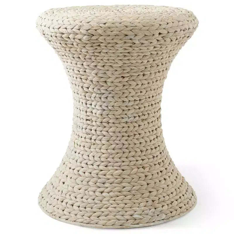 Casafield Hourglass Accent Table - Whitewash White, Water Hyacinth Side Table, Woven Boho Wicker End Table for Living Room, Bedroom, Entryway