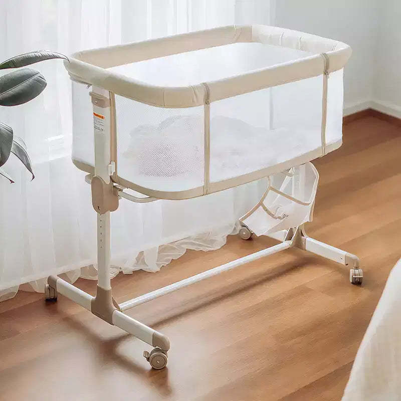 Fodoss Baby Bassinets Bedside Sleeper with Wheels, 7 Height Adjustable, Beige