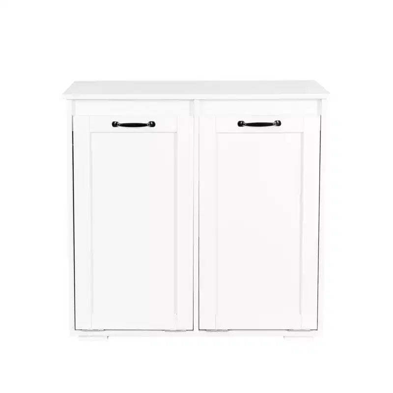 VIYET 30.3 Storage Cabinet, White Particle Board+MDF Storage Cabinet w/ 2 Removable Liner Bags (Light/Dark Sorting+Handles)