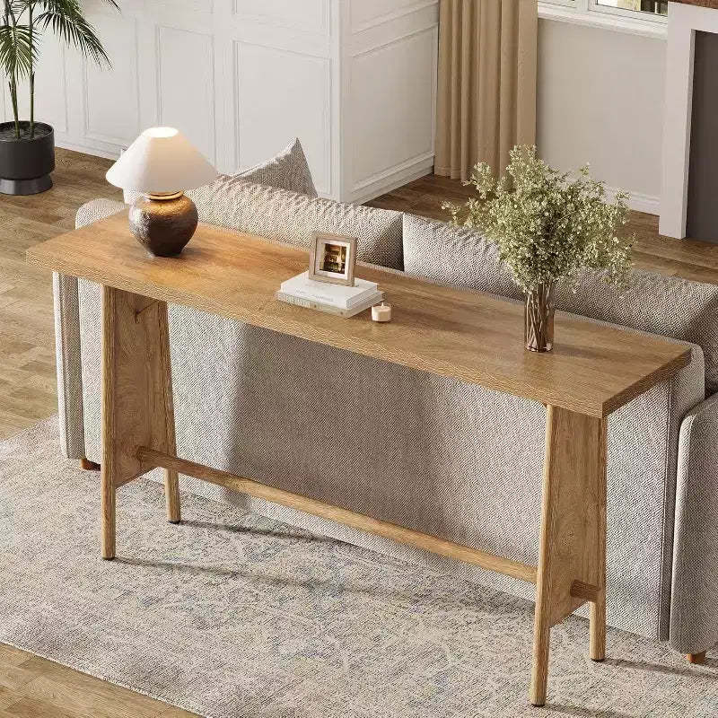 Lantine 63 Long Entryway Table, Modern Console Table with Metal Legs, Wooden Sofa Console for Entrance, Hallway, Living Room, Natural Brown