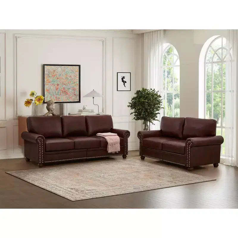 MAYEERTY Line Fabric Upholstery with Storage Sofa, Solid Wood & Metal Frame, Silver Nails Decor for Living Room Buegundy