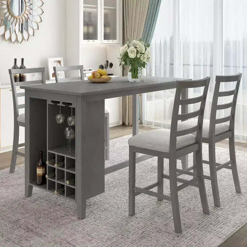 GDFStudio Harry 5 Piece Counter Height Dining Set with Rubber Wood Table and Padded Chairs