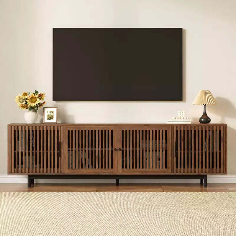 78'' Modern TV Stand for 85'' TVs Media Console Entertainment Center with Cable Management & Soft-Closing Hinges, Walnut - ModernLuxe