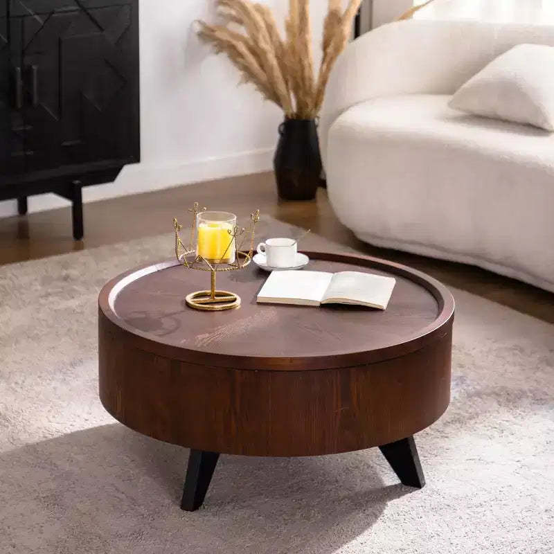 Round Coffee Table, Hidden Storage, Mid-Century Modern for Living Room, Bedroom, Kitchen