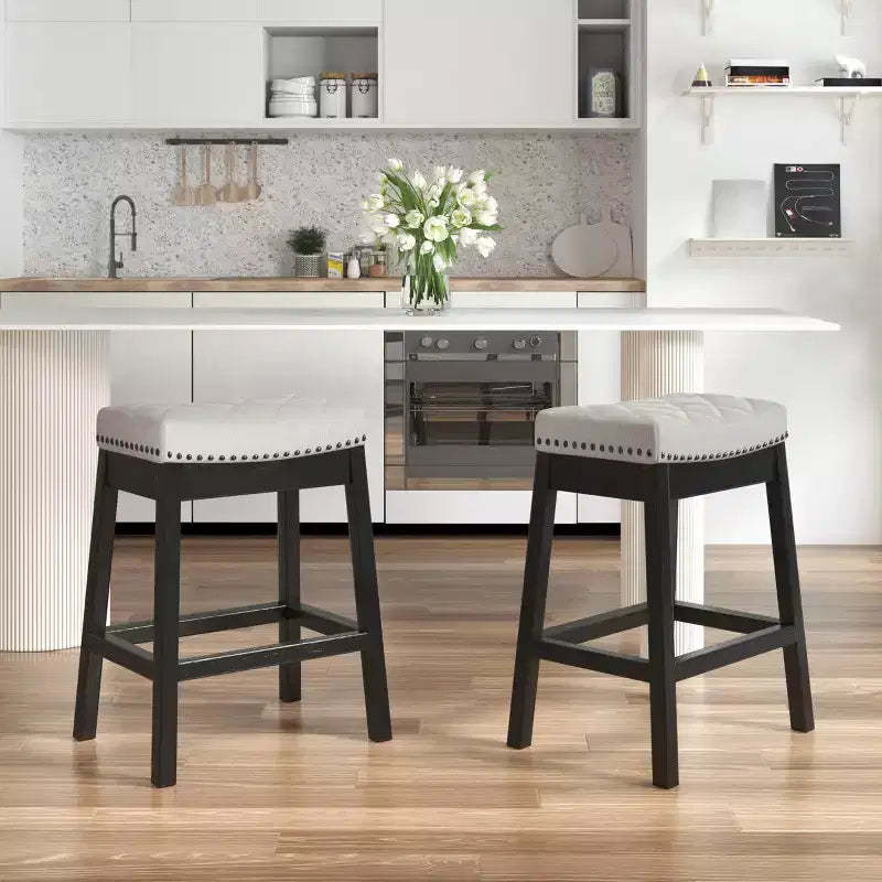 EROMMY Counter Stool With Solid Wood Frame, Backless Bar Stool With Upholstered Seat (set Of 2)