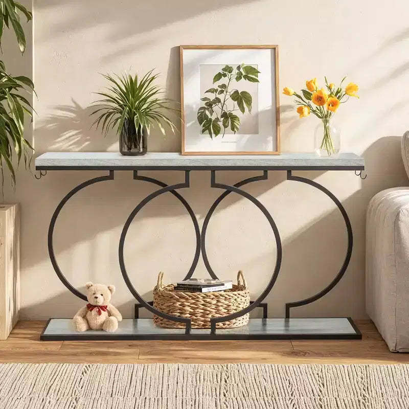 EROMMY 55.1 Console Table With Hooks,Gray