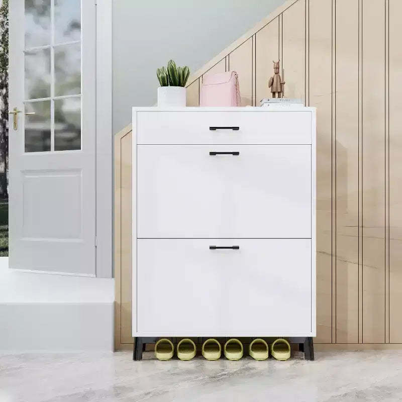 Okak Shoe Cabinet with 2 Flip Drawers, Freestanding Shoe Organizer, Hidden Narrow Shoe Rack Cabinet for Entryway, Hallway, Living Room