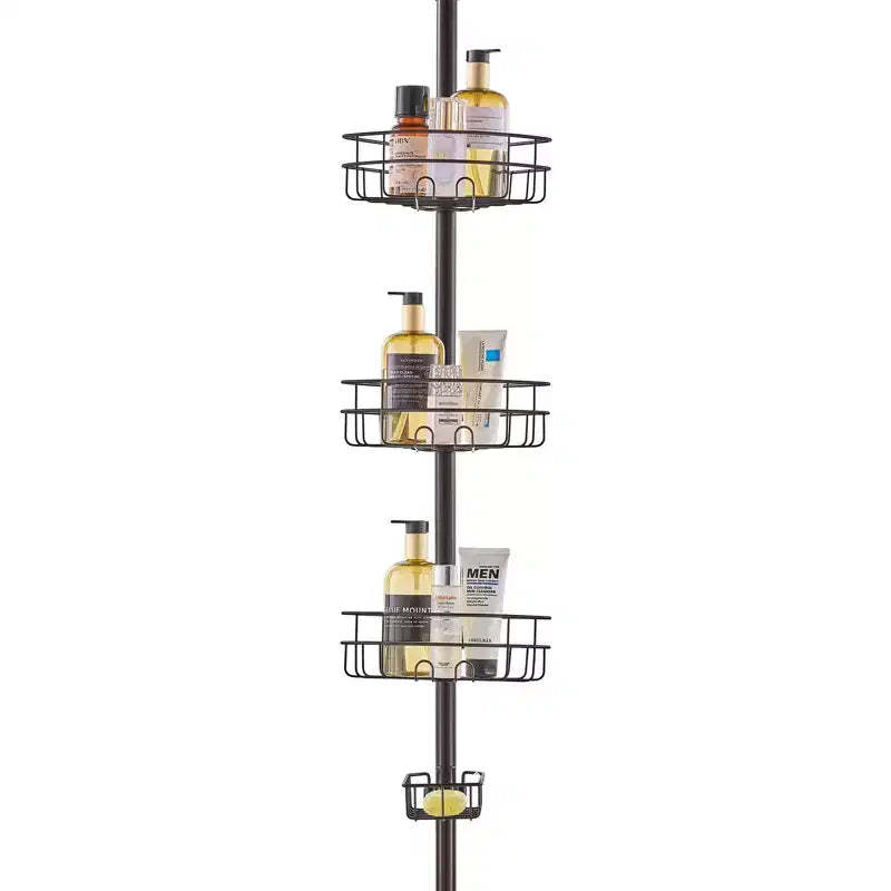 3-Tier Shower Corner Caddy Tension Pole Adjustable 39-125 in Rust-Resistant Bathroom Organizer