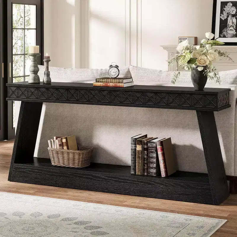 Lantine 71-Inch Modern Console Table, Extra Long 2-Tier Narrow Sofa Table with Storage for Entryway, Living Room, Hallway, Foyer, Black