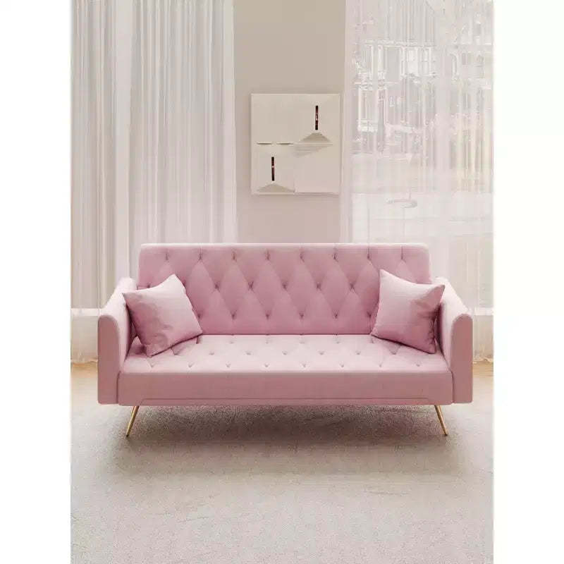 Okak American Style Button Tufted Convertible Sofa Bed with Adjustable Back,Velvet Upholstered Sleeper Couch for Living Room,Apartment