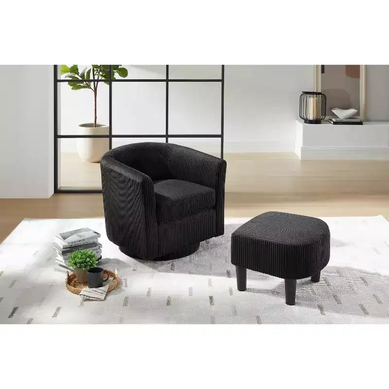 Okak 360 Swivel Modern Accent Chair Living Room Chair with Ottoman Footrest and Comfy Corduroy Sofa Armchair for Office Bedroom