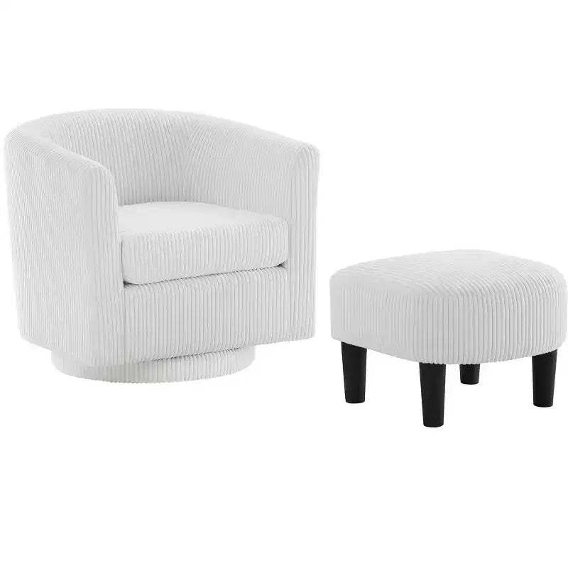 TUYOHW Modern Swivel Accent Chair and Ottoman Set with Corduroy Fabric Recliner with Sturdy Frame Single Sofa for Living Room, Bedroom, Office