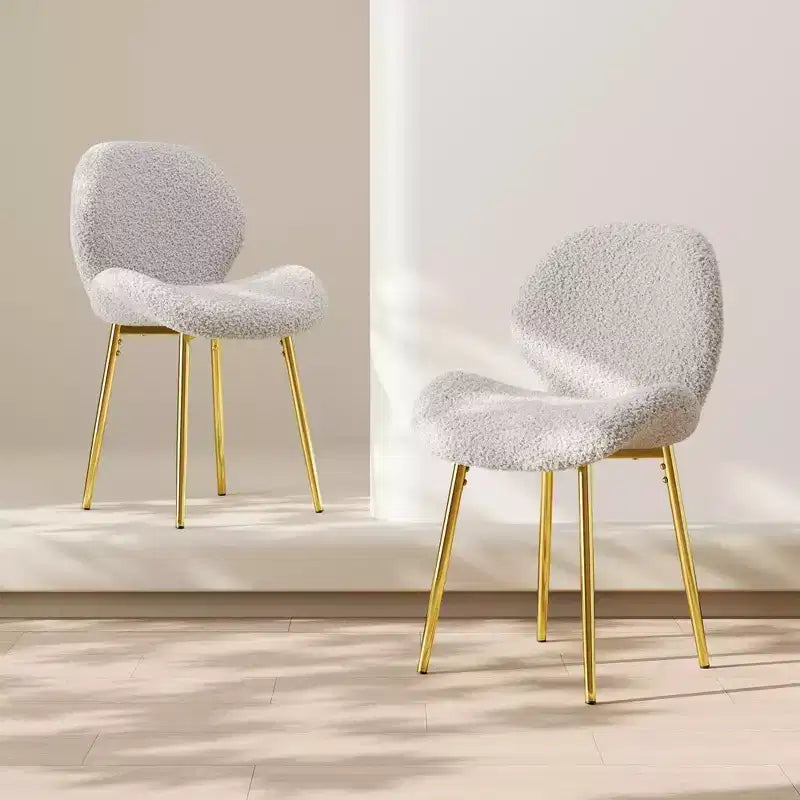TUYOHW Minimalist Dining Chairs Set of 2,Teddy Kitchen Chairs with Shell-shaped Backrest & Metal Legs,Modern Dining Room Chairs for Living Room