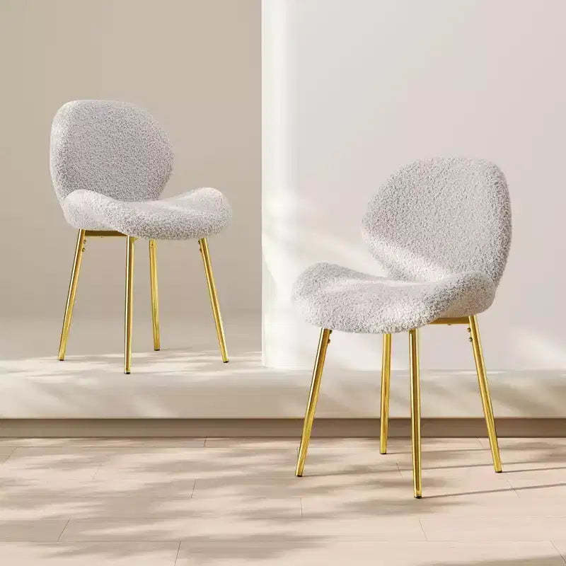TUYOHW Minimalist Dining Chairs Set of 2,Teddy Kitchen Chairs with Shell-shaped Backrest & Metal Legs,Modern Dining Room Chairs for Living Room