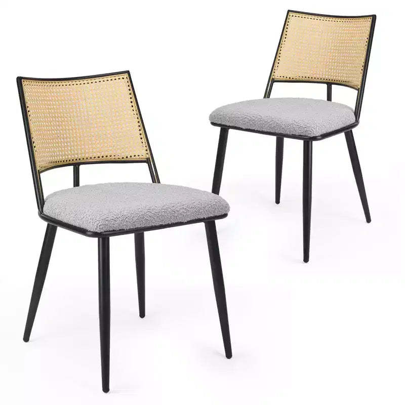 Okak Mid-Century Dining Chairs Set of 2, Rattan Dining Chairs with Metal Frame, Boucle Dining Room Chairs for Dining Room, Kitchen
