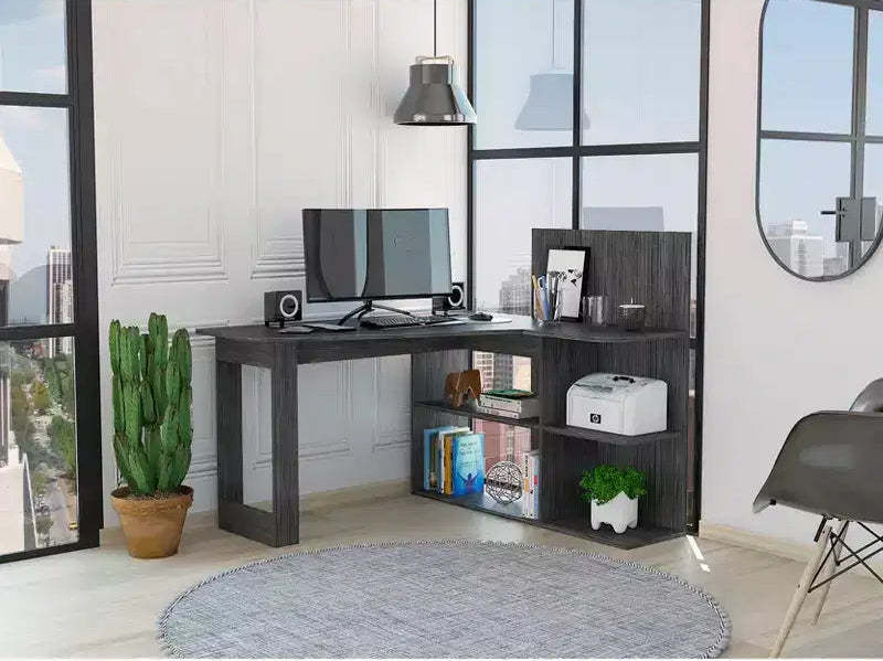 TUYOHW Writing Computer Desk,L-Shaped Desk with Four Shelves,Corner Desk with Multiple Open Shelving Tiers,Extended Workspace for Home Office,Study