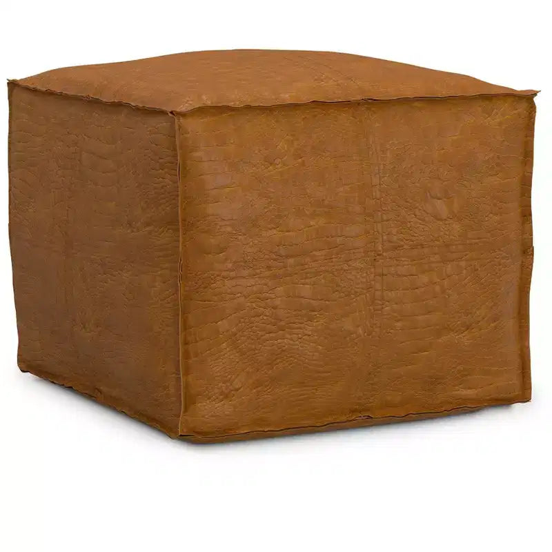 Wendal 18 inch Wide Boho Square Pouf in Genuine Leather