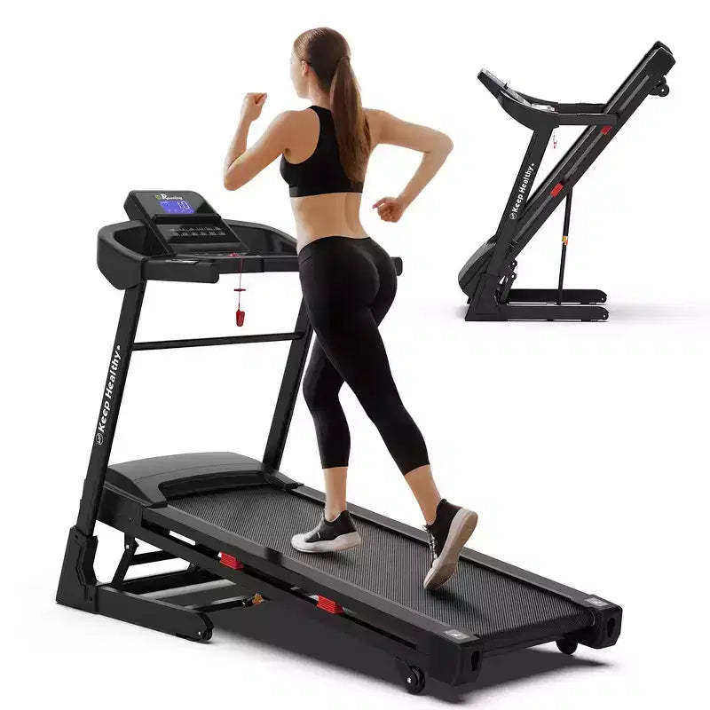 Whisen Foldable Treadmill, Workout Running Machine Walking with 12 Preset Programs, Incline - Black & Red