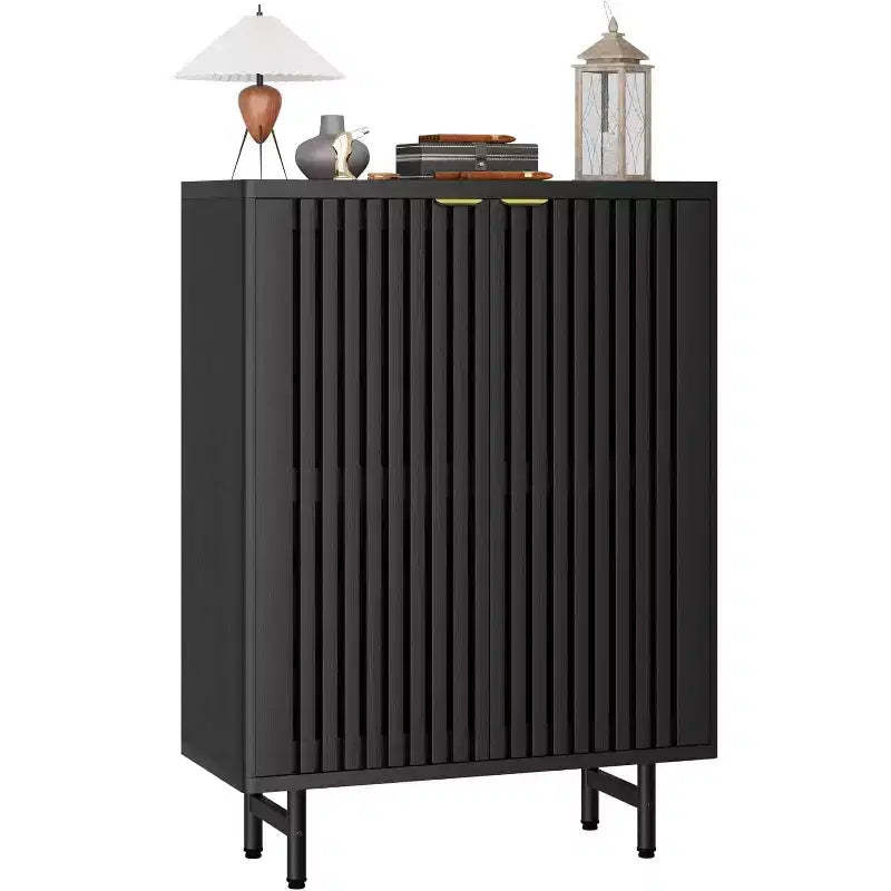 COZONY Narrow Shoe Cabinet with Breathable Louver Doors, 6 Tier Modern Hidden Shoe Rack, Freestanding Entryway Cabinet for Closet & Hallway, Black