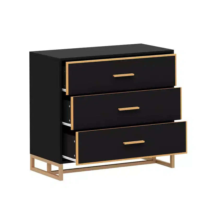 Hitow Black/ White & Gold Modern Nightstand Open Metal Frame Bedroom Nightstand 3-Drawer Bedside Storage Living Room Bedside Table