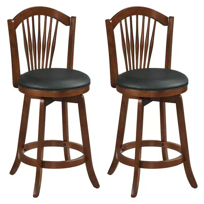 Costway Swivel Bar Stools Set of 2/4, 25 Counter Height Barstools with Backrests, Wood Frame Brown