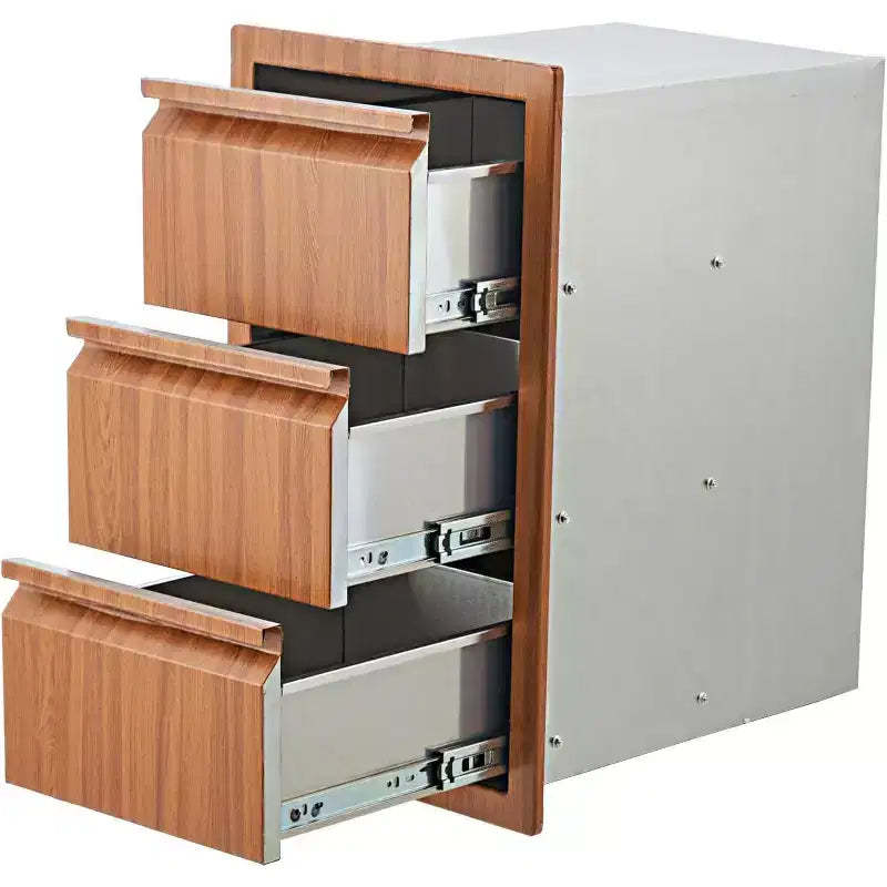 Acekool Outdoor Kitchen 14x24x18 Triple Drawer, Stainless Steel Storage Cabinet for Patio Grill Island, Brown