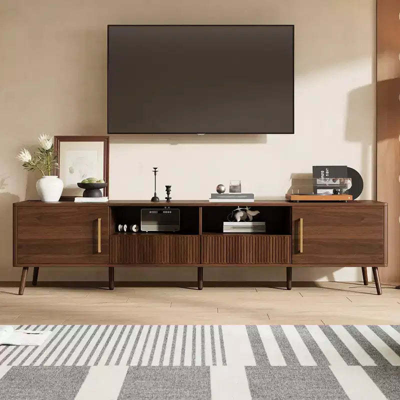 78 TV Stand for TVs up to 85, Modern TV Console Fluted Media Console Walnut TV Cabinet Media Entertainment Center with Soft-Close Door - ModernLuxe