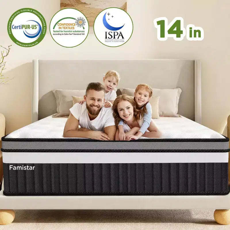 14 King Size High-Density Memory Foam Mattress, Independent Pocket Springs, Hypoallergenic Soft Knit Fabric, Cooling Breathable Design