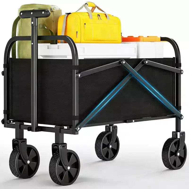 Foldable Utility Wagon with All-Terrain Wheels and Adjustable Handle - 240 LB Capacity for Shopping, Camping & Garden - Black