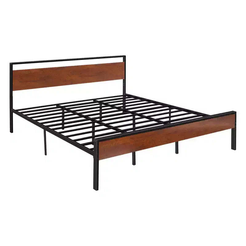 King Platform Bed Frame with Wood Headboard and Footboard, 14 Inch, 1000 lb Capacity, Black