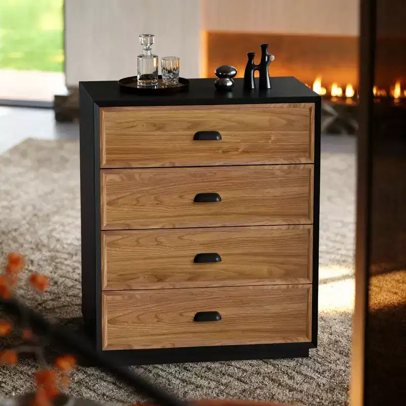 Luck Live Mid-Century Modern 31.49 Solid Wood Nightstand with 4 Drawers, Bedside Table