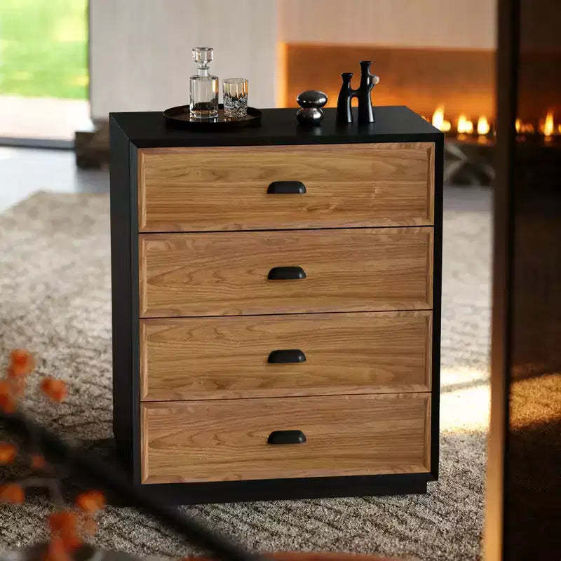 Luck Live Mid-Century Modern 31.49 Solid Wood Nightstand with 4 Drawers, Bedside Table