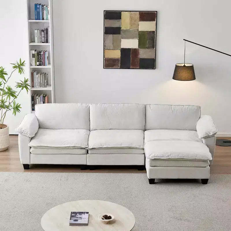 MAYEERTY Modern Luxury Sofa with Ottoman Soft Chenille Upholstered Sofa for Living Room Beige