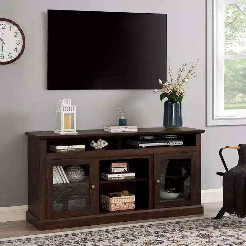 60 Inch TV Stand for TVs Up to 65 Inch, Entertainment Center with Cable Management, Classic Brown Console for Living Room