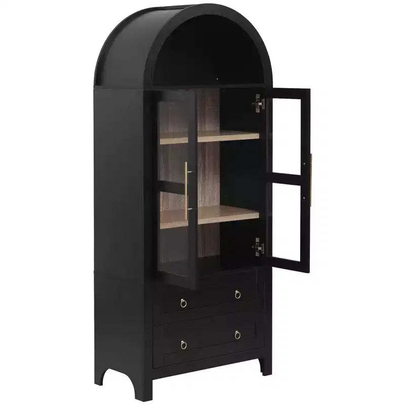 sumyeg 71 Tall Arched Kitchen Pantry Cabinet with Glass Doors, Adjustable Shelves & 2 Large Drawers