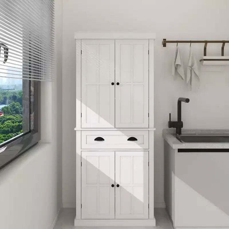 sumyeg 71 Tall Storage Cabinet With Drawer, 4 Doors and Adjustable Shelves for Kitchen or Laundry