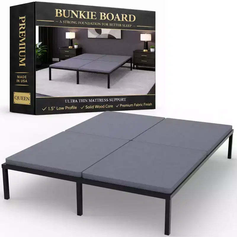 Continental Sleep, Premium 38mm Solid Surface Wood Bunkie Board Queen Size Bed Frames, 4-Piece Under Mattress Support Board