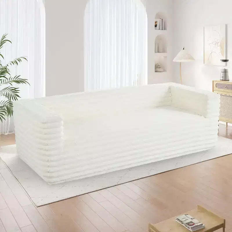 TUYOHW 89 Inch Modern Corduroy Couch,3-Seater Plush Sofa for Living Room,Small Space,Office,Apartment,No Assembly Required,White