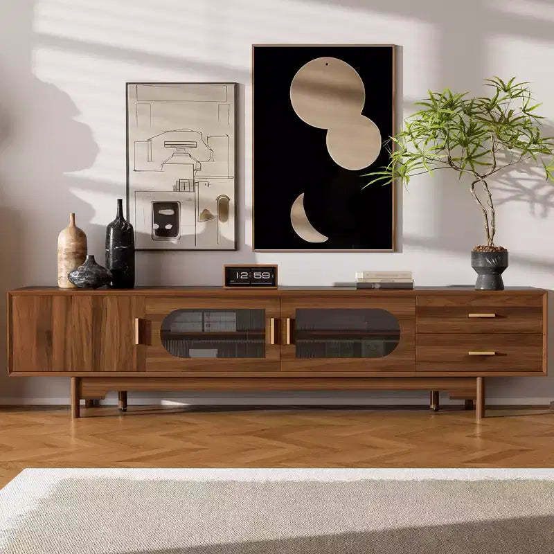 GDFStudio Petty Modern 78 TV Cabinet with Fluted Glass Doors. 2 Drawers and Shelves