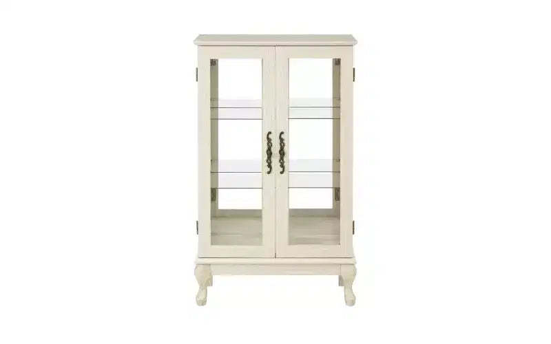 VIYET 44 Lighted Curio Cabinet, White MDF+Glass Display w/ Tempered Glass Doors & Adjustable Shelves (Mirrored Back, Bulb Included)