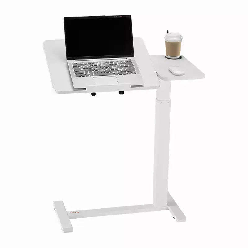 Overbed Table, Height Adjustable Bedside Laptop Desk with Flip Top, Hidden Wheels & Cup Holder, Portable Over Bed Desk for Home Office Study